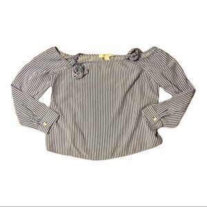 Blue & White Striped Off the Shoulder Crop Top F21 S